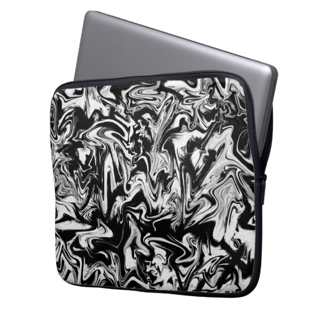 Marbleised Black and White Modern Abstract Artwork Laptop Sleeve (Front Left)