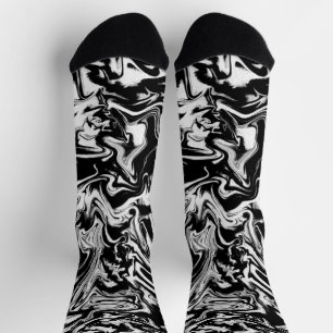 Marbleised Black and White Modern Abstract Artwork Socks