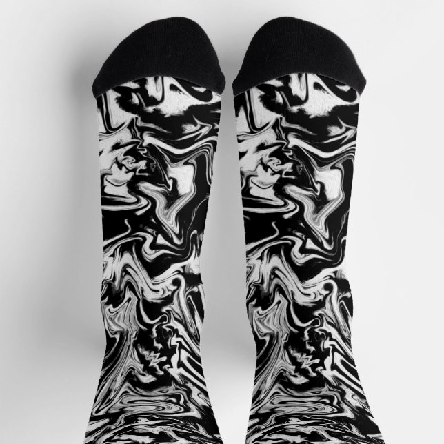 Marbleised Black and White Modern Abstract Artwork Socks (Top)