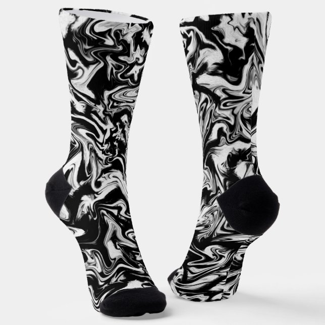 Marbleised Black and White Modern Abstract Artwork Socks (Angled)