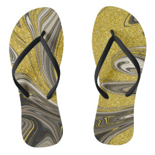Marbleised Black Gold Flip Flops