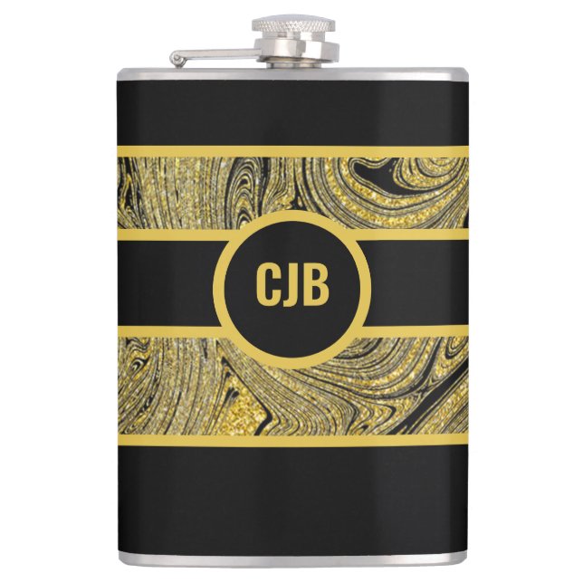 Marbleised Decorative Black Gold Flask (Front)