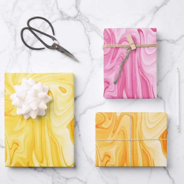 Marbleised Paint Summer Colours Chic Fun Wrapping Paper Sheet (Front)