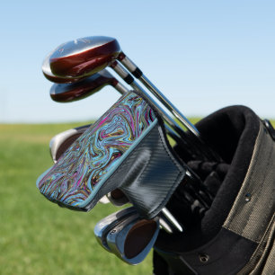 Marbleised Swirls Black Yellow Pink Blue Colourful Golf Head Cover
