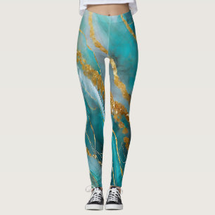 Marbleised Teal Gold Elegant Leggings