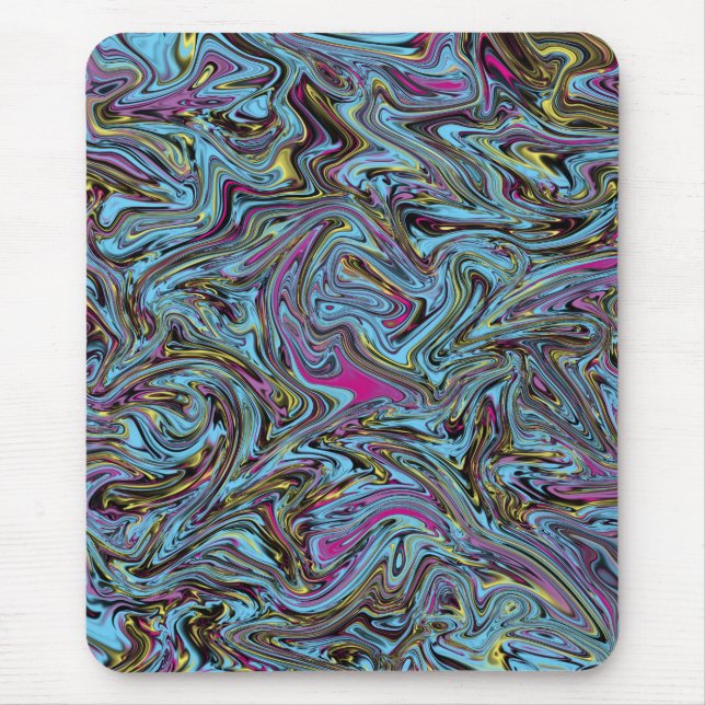 Marbleized Swirls of Black Yellow Pink Blue Etc Mouse Pad (Front)