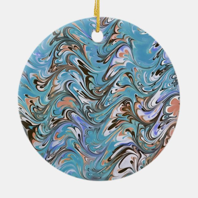 Marbling Abstract In Blue Ceramic Ornament (Back)