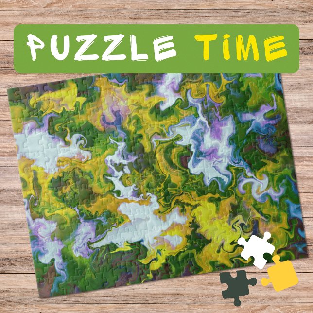 Marbling Art April green white yellow - difficult Jigsaw Puzzle (Creator Uploaded)