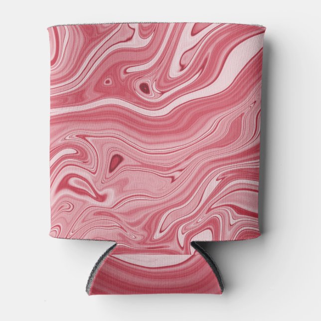 Marbling Art: Red Abstract Elegance. Can Cooler (Front)