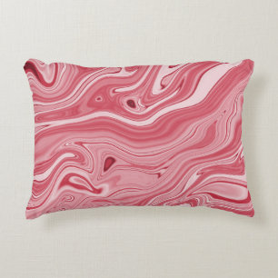 Marbling Art: Red Abstract Elegance. Decorative Cushion