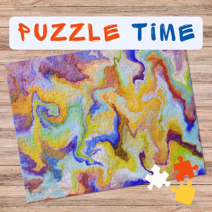 Marbling Art September yellow blue - difficult Jigsaw Puzzle