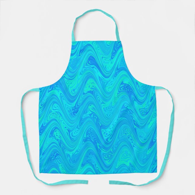 Marbling Blue Green Pattern Apron (Front)