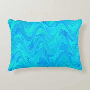Marbling Blue Green Pattern Decorative Cushion