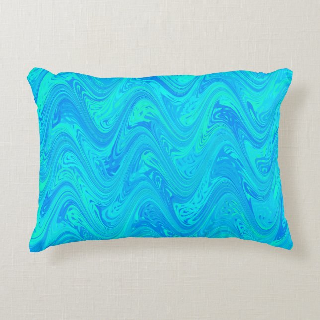 Marbling Blue Green Pattern Decorative Cushion (Front)