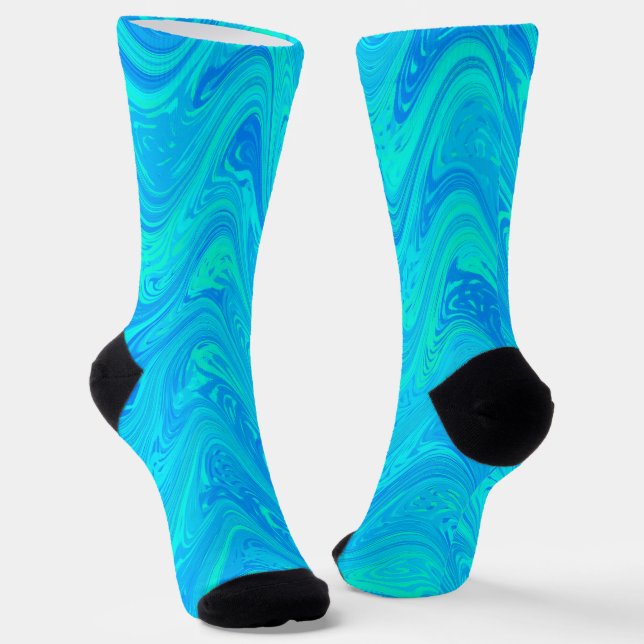Marbling Blue Green Pattern Socks (Angled)