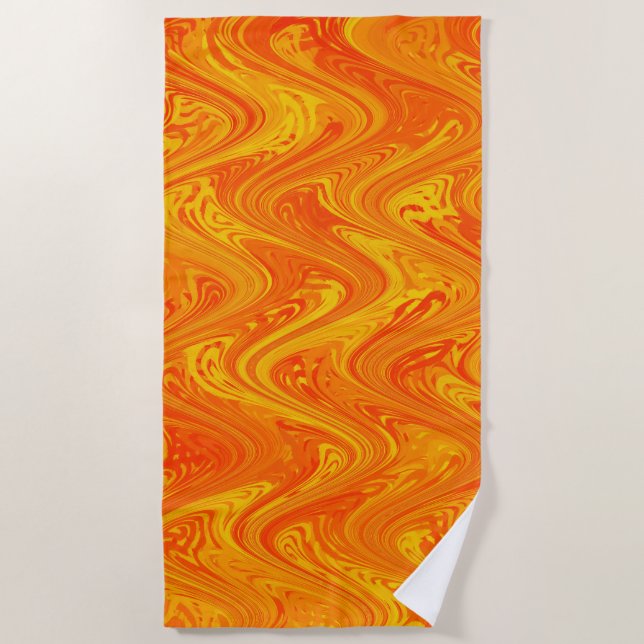 Marbling Orange Yellow Red Pattern Beach Towel (Front)