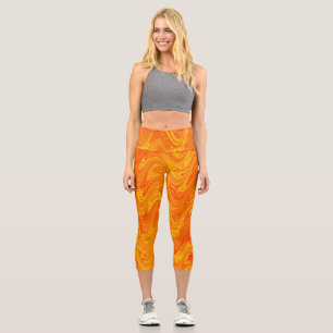 Marbling Orange Yellow Red Pattern Capri Leggings