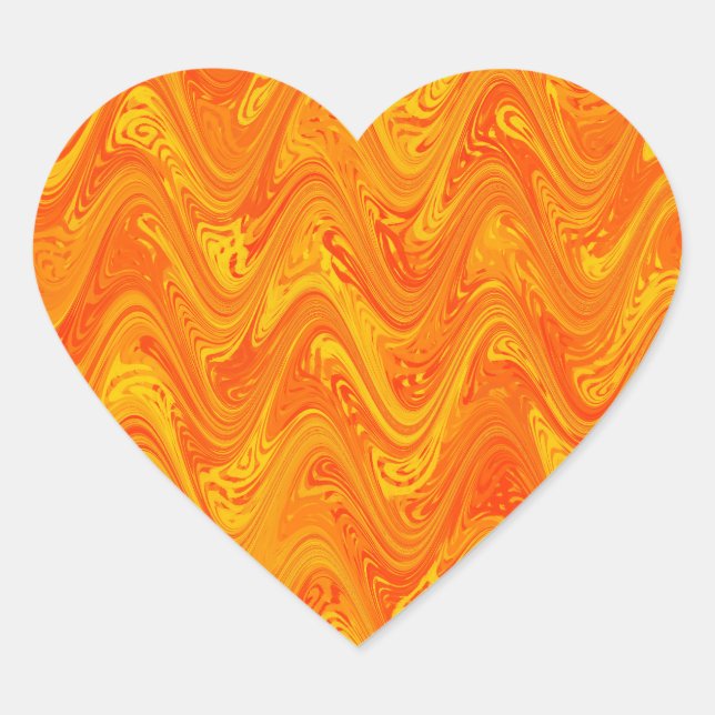 Marbling Orange Yellow Red Pattern Heart Sticker (Front)