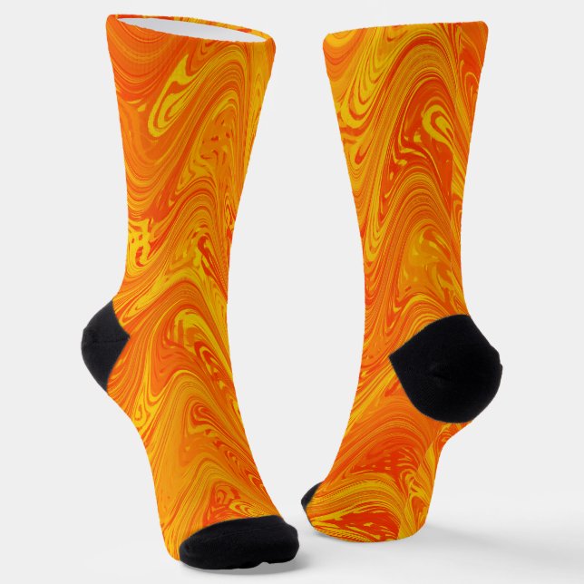 Marbling Orange Yellow Red Pattern Socks (Angled)
