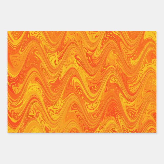 Marbling Orange Yellow Red Pattern Wrapping Paper Sheet (Front)