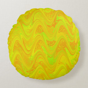 Marbling Yellow Green Orange Pattern Round Cushion