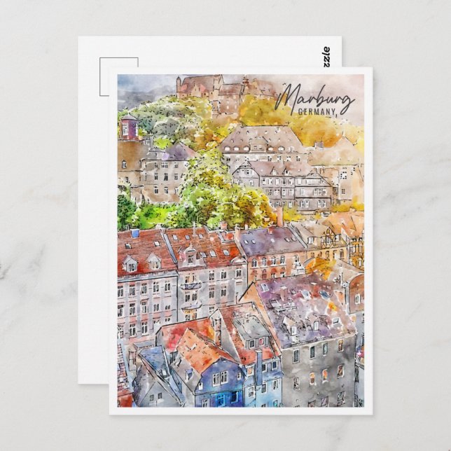 Marburg Germany Travel Place Watercolor Postcard (Front/Back)