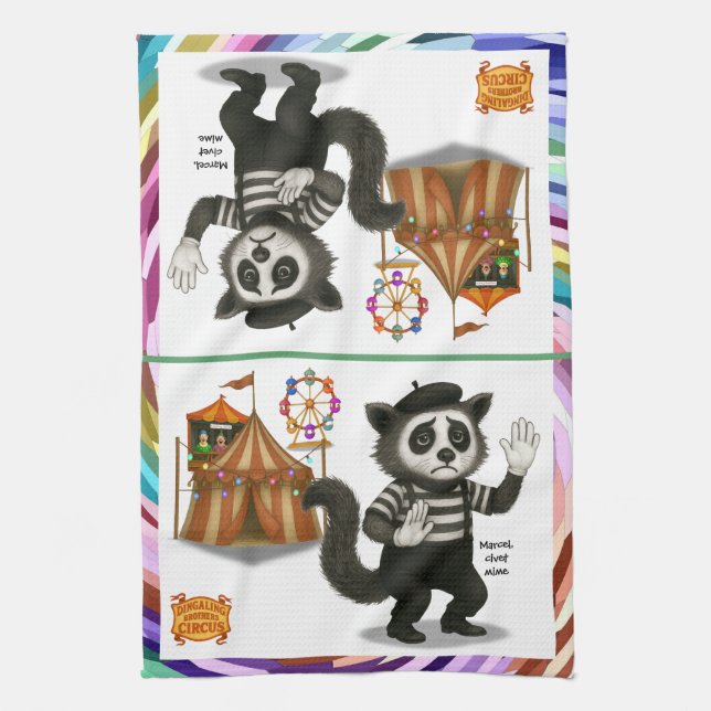 Marcel, civet mime tea towel (Vertical)
