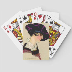 Marcello Dudovich Illustration “Girl In Purple Hat Playing Cards