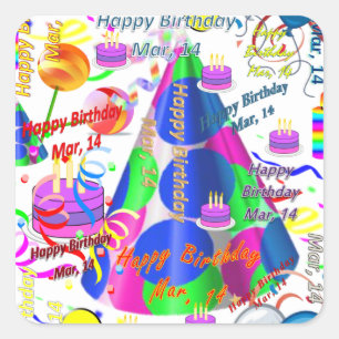 March, 14 Kids Birthday Stickers