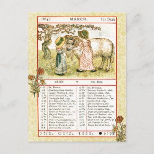 March 1884 Almanac. Aries, The Ram Postcard