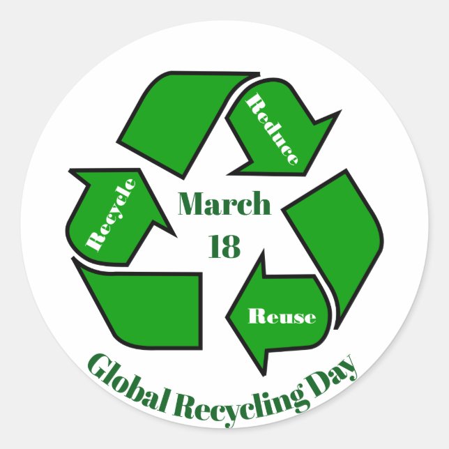 March 18, Global Recycling Day Design Classic Round Sticker (Front)