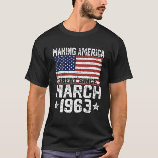 March 1963 American Flag 58Th Birthday Gifts 58 Ye T-Shirt