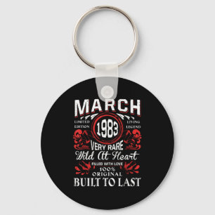 March 1983 birthday vintage label decorations retr key ring