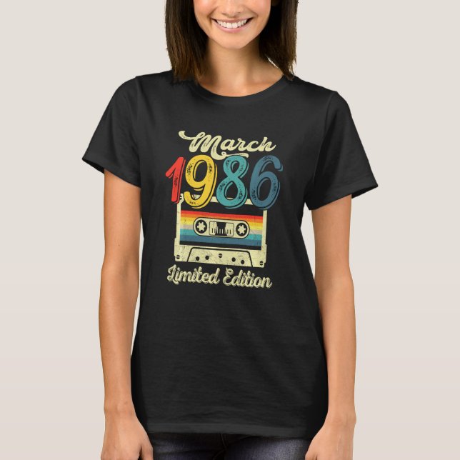March 1986 Limited Edition 36th Birthday Retro Cas T-Shirt (Front)