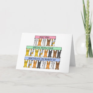 March 1st Birthdays celebrated by cats. Card