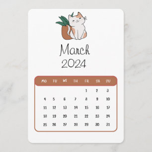 March 2024 Stand Alone Cute Cat And Plant Calendar Menu