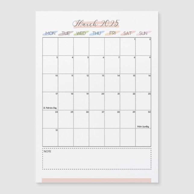 March 2025 Magnetic Calendar (Front)