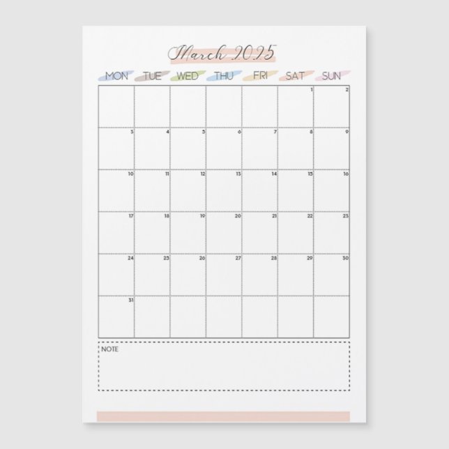 March 2025 Magnetic Calendar (Front)