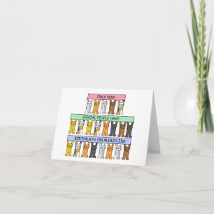 March 21st Birthday Cartoon Cats Card