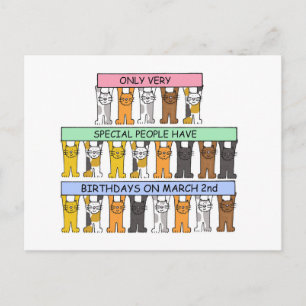 March 2nd Birthday Cute Cartoon Cats Postcard
