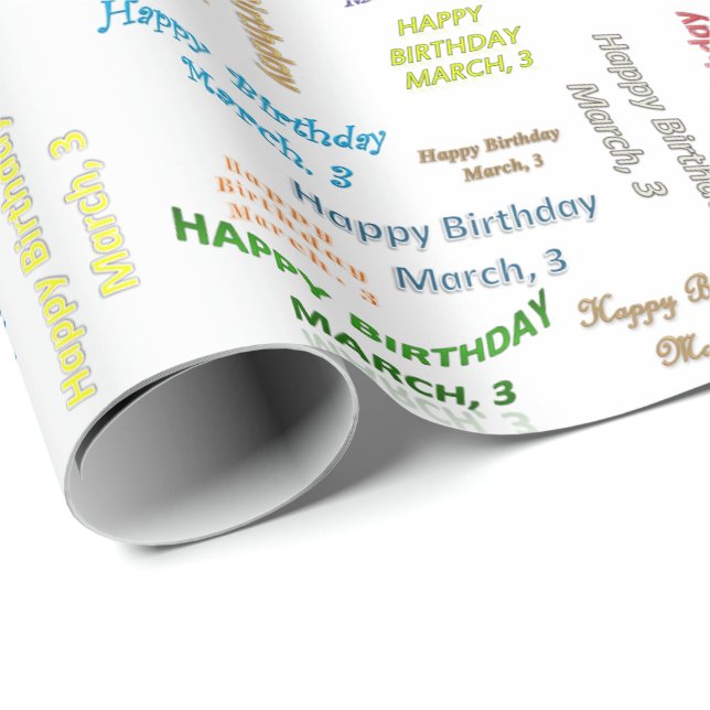March, 3 Birthday Gift Wrapping Paper (Roll Corner)