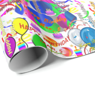 March, 5 Birthday Gift Wrapping Paper