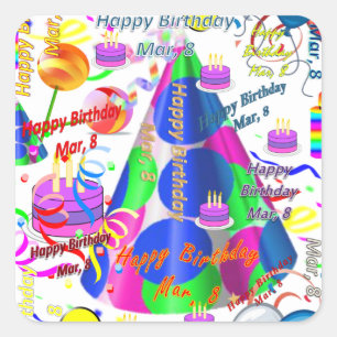 March, 8 Kids Birthday Stickers