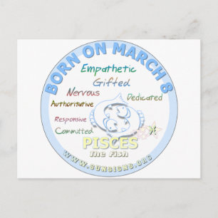 March 8th Birthday - Pisces Postcard