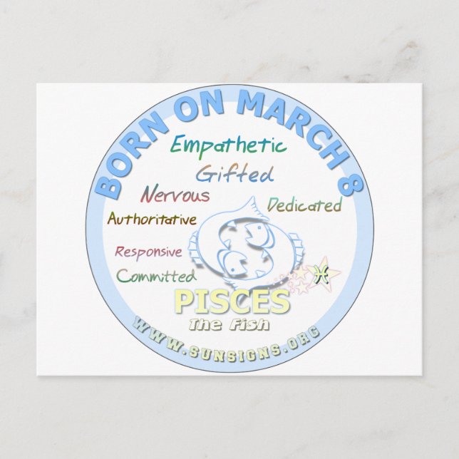 March 8th Birthday - Pisces Postcard (Front)