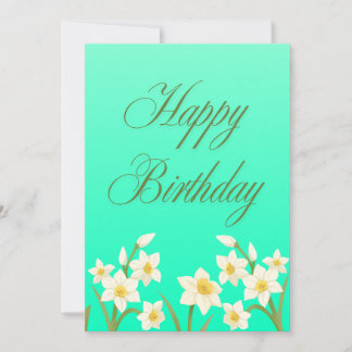 March Birth Flower Daffodil in Aquamarine Card