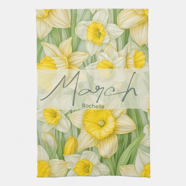 March Birth flower Daffodil  Tea Towel (Vertical)