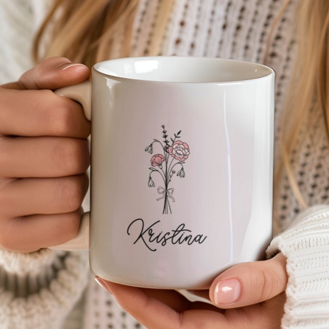 March Birth Flower & Elegant Script Name Coffee Mug (Creator Uploaded)