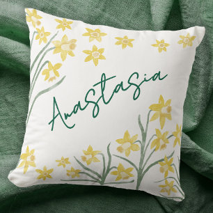 March Birth Month Daffodil Personalised Cushion