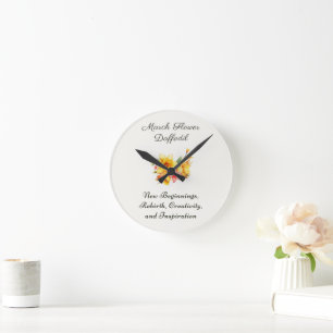 March Birth Month Flower Daffodil Birth Gift     Round Clock